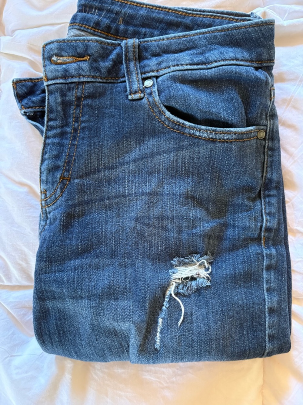 Jennifer Lopez Dark Blue Boyfriend Jeans with Distressed Detail